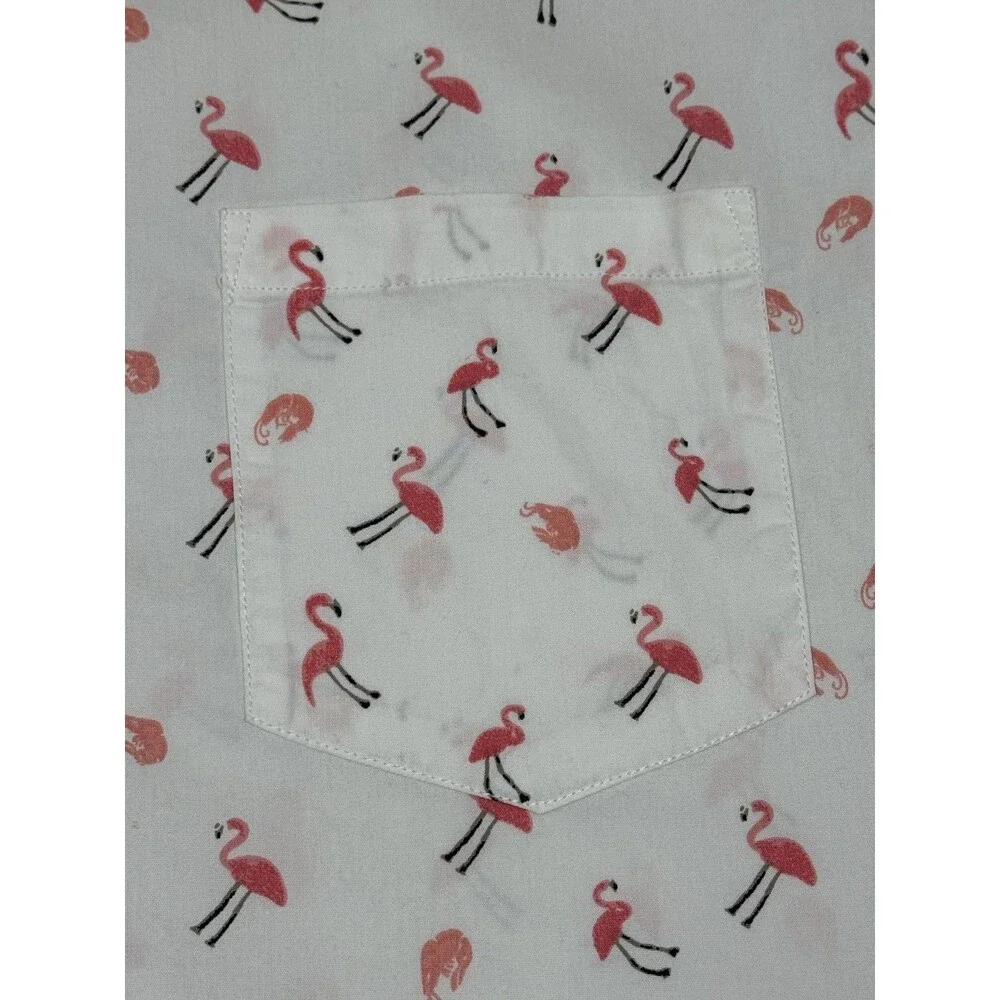 J.Crew Mens XL Flex Washed Shirt Pink Flamingo Print Short Sleeve Button Up